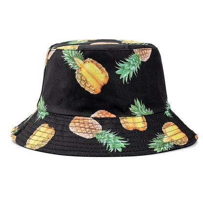 Hot Sale Unisex Bucket Hats Summer Double-sided Wear Fruit Printing Women Cap Outdoor Sun Hat Men Classic Panama Bucket Hat Good Vibrations