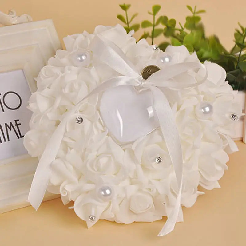 1Pcs Heart-shape Rose Flowers Ring Box Romantic Wedding Jewelry Case Ring Bearer Pillow Cushion Holder Valentine's Day Gift Good Vibrations