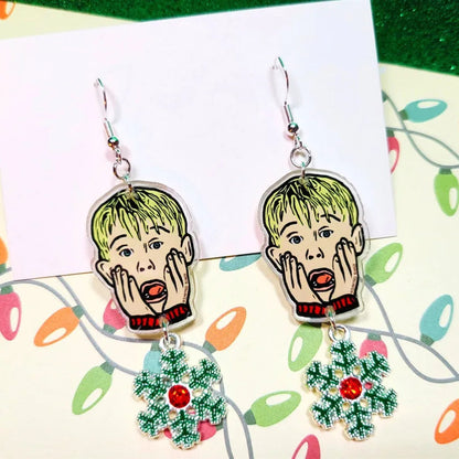 Creative Home Alone Woman Acrylic Earrings Snowflake Pendant Earrings Gift for her Good Vibrations