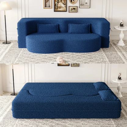 Modern One-Seater Teddy Fabric Foam-Filled Sofa Bed Convertible 15" Full Size Folding Mattress for Apartment Living Guest Use Good Vibrations