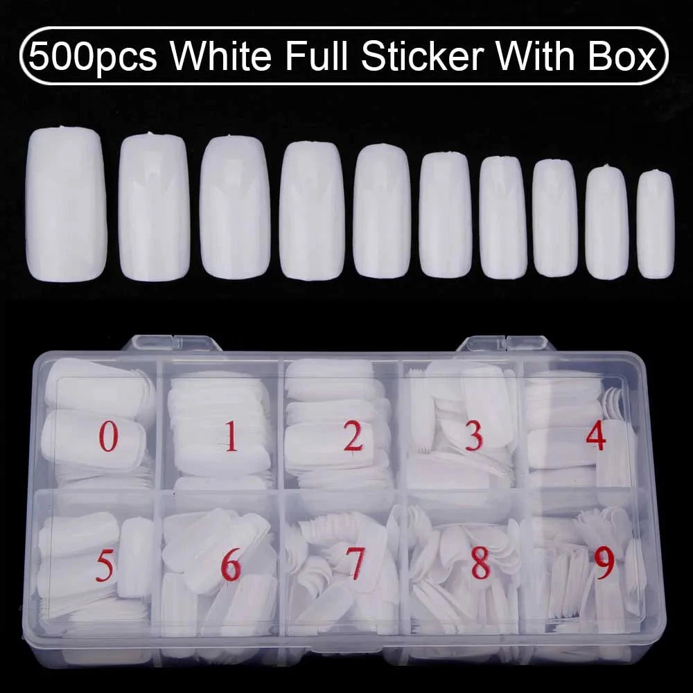 Nail Capsules 500pcs/Box Artificial Nail Tips Full Cover Nails Tips Acrylic Transparent Nail Capsules French Manicure False Nail Good Vibrations