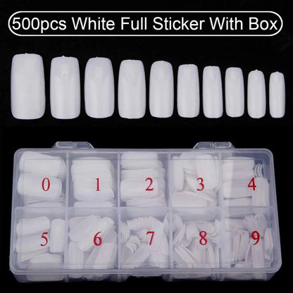 Nail Capsules 500pcs/Box Artificial Nail Tips Full Cover Nails Tips Acrylic Transparent Nail Capsules French Manicure False Nail Good Vibrations