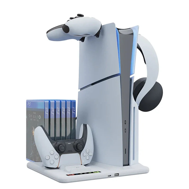 New product For PS5 Slim Console Multi-functional Cooling Dock with Disk Organizer Handle Charger Headphone Hanger Good Vibrations