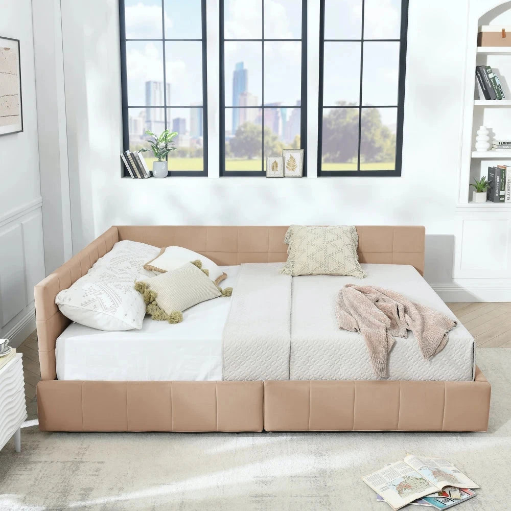 Queen Size Storage Upholstered Tufted Bed Frame Minimalist Tatami Sofa Bed with Comfortable Backrest and Armrests Good Vibrations