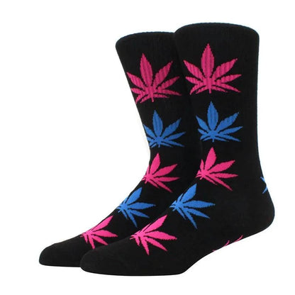 1 pair Men's Fashion Business Weed Hemp Cotton Socks Street Fashion Skateboard Couple Girls Harajuku Trend Socks Give Men a Gift Good Vibrations Adult Super Store