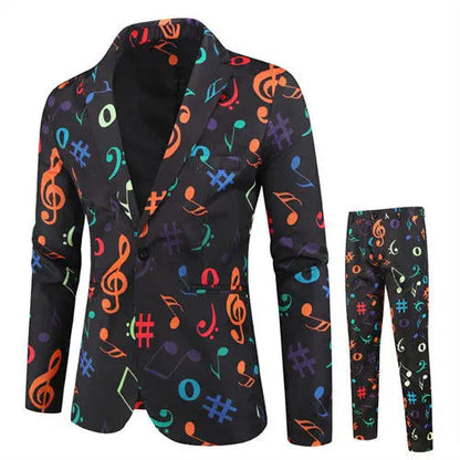 Red Printed Two-piece Men's Christmas Suit (Jacket + Pants) Stylish Male Blazer Coat with Trousers Black Green Blue S-4XL Good Vibrations