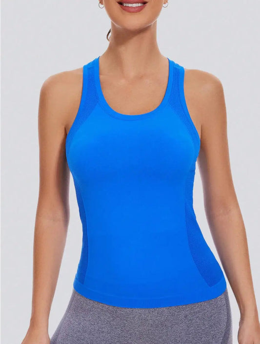 Workout Tank Tops for Women Racerback Tank Tops Seamless Gym Tops Sleeveless Athletic Yoga Running Shirts Good Vibrations