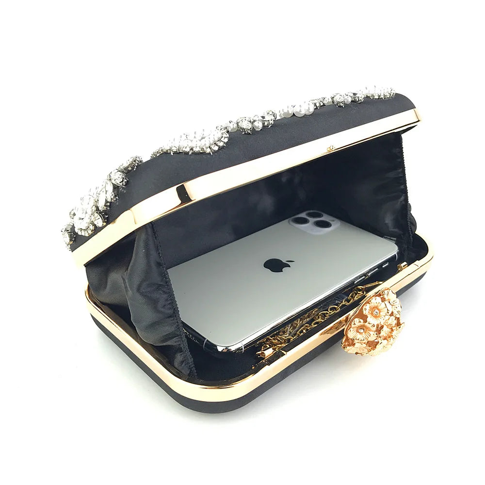 Amiqi Luxury Lady Crystal Rhinestones Hand Shoulder Bag Clutch Evening Bag Handmade Evening Dinner Bags for Women Good Vibrations