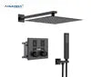 Luxury Black Brass 2 Function Button Touch Digital Shower System Bathroom Thermostatic Hot and Cold Concealed Shower Mixer Set Good Vibrations