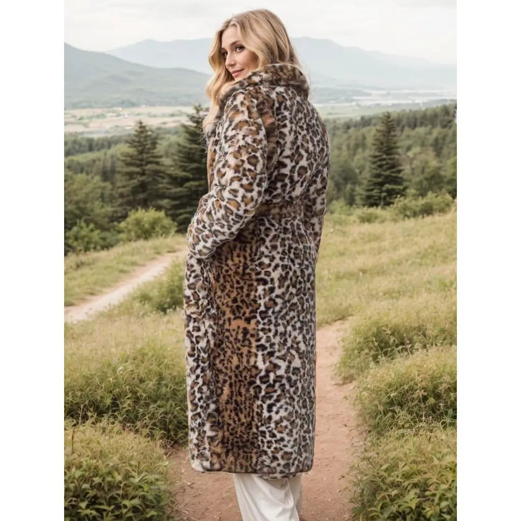 Women's Sexy Mink Faux Fur Overcoat with Long Cheetah Print Thicken Pocketed Dressy Jacket for Banquets and Outings Good Vibrations