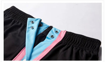Harajuku Fashion Sports Men Pants Daily Outdoor Basketball Sweatpants Hollow Out Side Stripe Button Fly Design Creative Trousers Good Vibrations