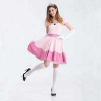 Deluxe Adult Princess Peach Costume Women Princess Peach Super Brothers Bros Party Cosplay Halloween Costumes Good Vibrations