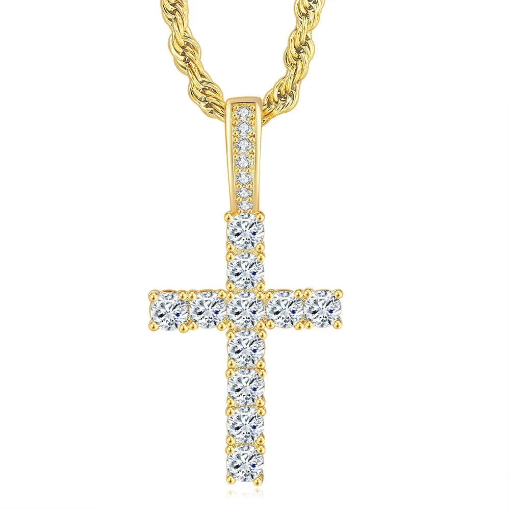 Hiphop Cross Pendant Necklace For Women Jewelry Female Statement Men Iced Out Chain Wholesale Gold Color Homme Jewellery HP003 Good Vibrations