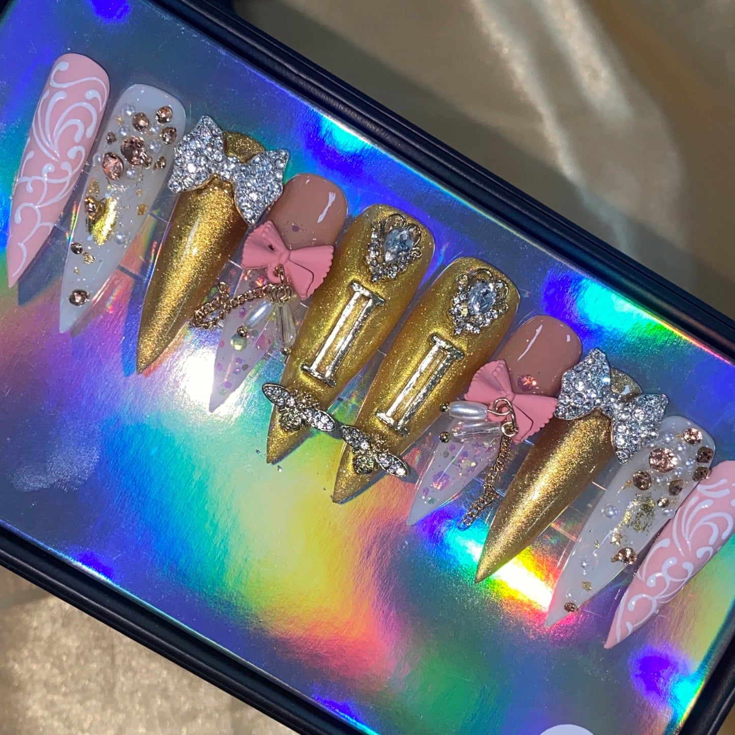 High Quality Multiply Designs 3D Handmade Customize Salon Press on Nails Acrylic Materials Set Good Vibrations