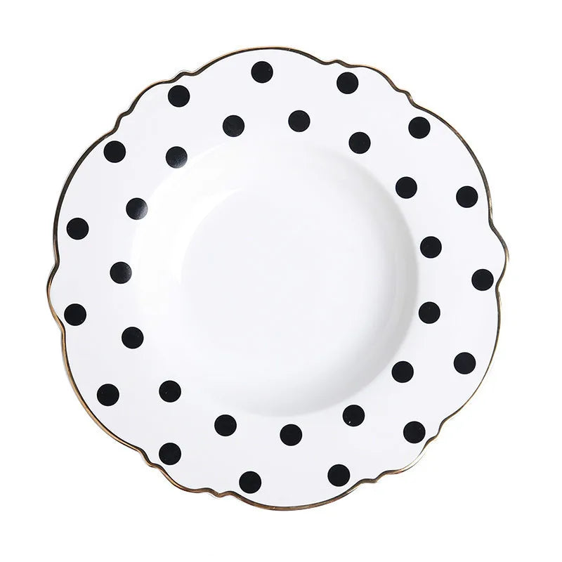 Creative  Ceramic Plate Pink Wave Point Simple Flat Plate Western Steak Plate Girl Heart Set  Irregular Golden Girl Good Vibrations