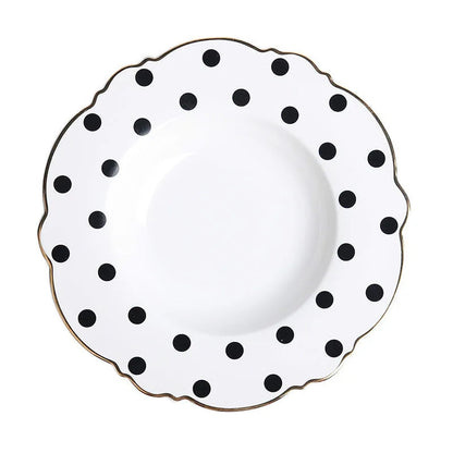 Creative  Ceramic Plate Pink Wave Point Simple Flat Plate Western Steak Plate Girl Heart Set  Irregular Golden Girl Good Vibrations