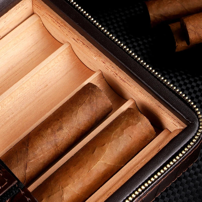In-Stock Travel Cigar Case - Personalized Wood Pu Leather Humidor for Cigar Storage Accessories Quick Delivery Good Vibrations