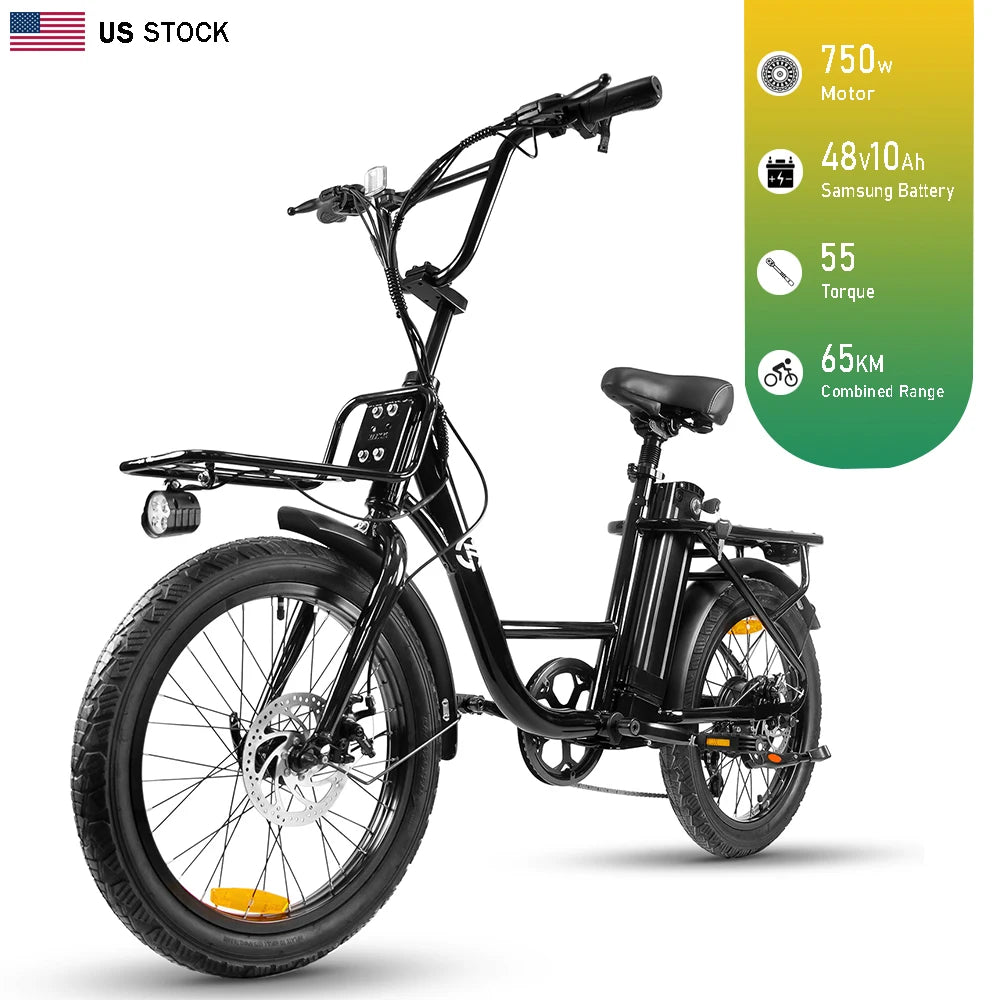 20-inch Electric Bike with Fat Tires Outdoor Use Portable Design Long Battery Life Non-Suspension Front Fork Electric City Bike Good Vibrations