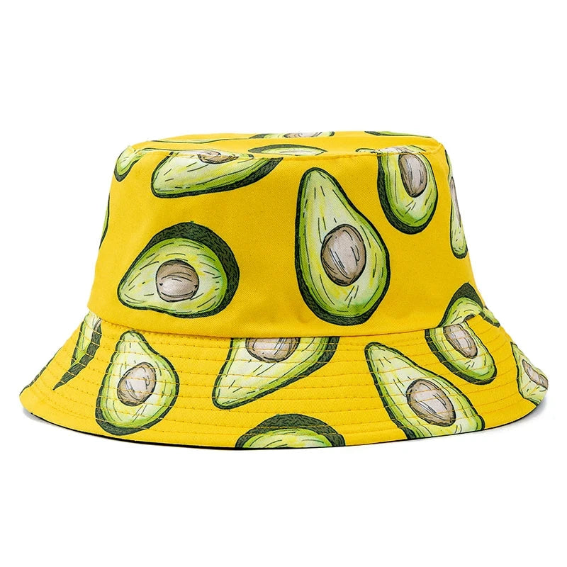 Hot Sale Unisex Bucket Hats Summer Double-sided Wear Fruit Printing Women Cap Outdoor Sun Hat Men Classic Panama Bucket Hat Good Vibrations
