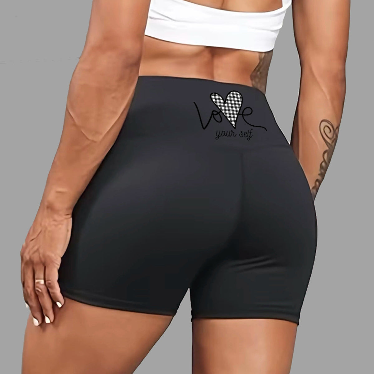 Love Yourself Plaid Heart Print Workout Shorts Gentle Retro US Local Warehouse Good Vibrations