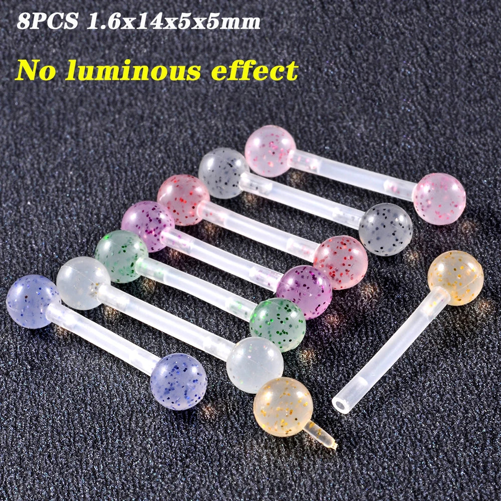 Surgical Steel Bar Tongue Rings Acrylic Glow in the dark ball Tongue Barbell Luminous Acrylic Ball Belly button Ring Piercing Good Vibrations