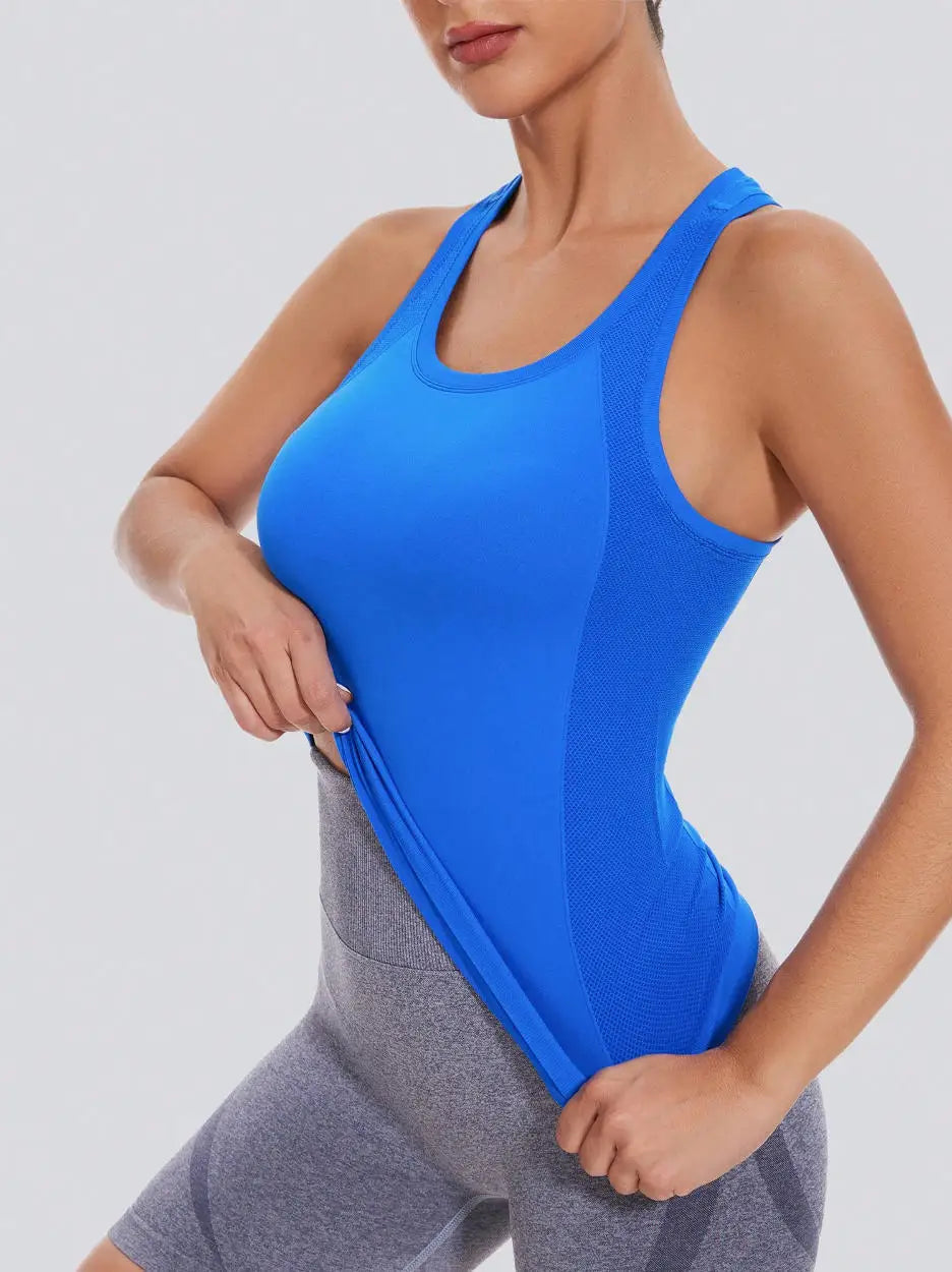 Workout Tank Tops for Women Racerback Tank Tops Seamless Gym Tops Sleeveless Athletic Yoga Running Shirts Good Vibrations