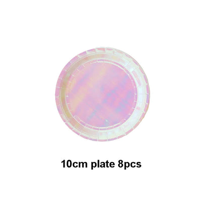 Rose Gold Disposable Tableware sets Paper Plates/cups/straws Iridescent Wedding Birthday Party Decor rainbow Dish Party Supplies Good Vibrations