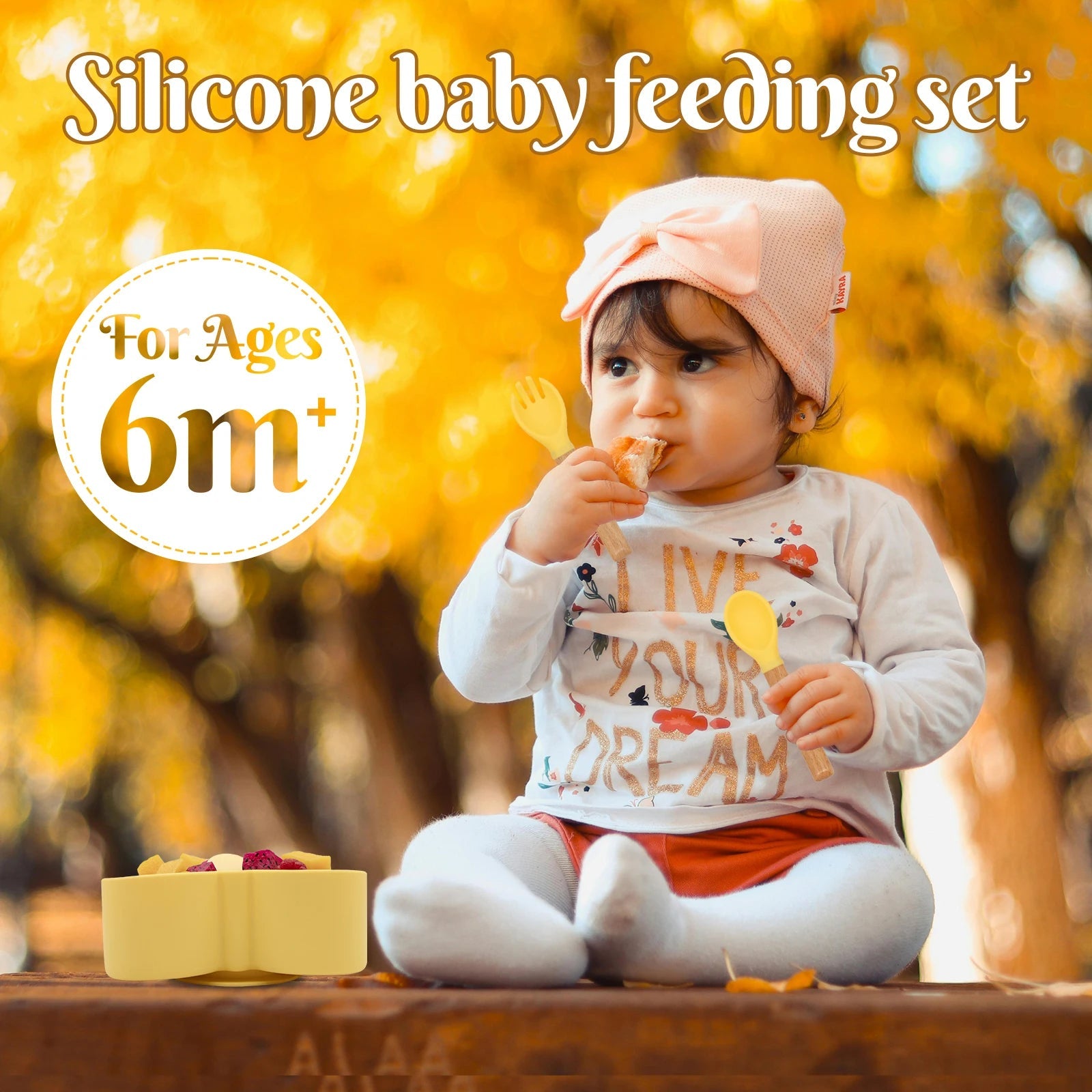 Baby Meal Plate, Baby Suction Cup Silicone Bowl, Children's Complementary Food Plate, Baby Meal Plate, Grid Plate Good Vibrations