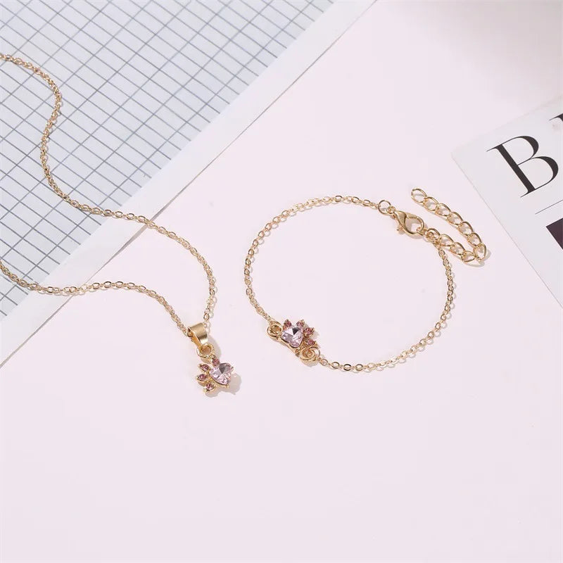 Hot Sale Elegant Luxurious Engagement Party Jewelry Set For Women Cute Cartoon Cat Paw Crystal Design Female Wedding Jewelry Good Vibrations Adult Super Store