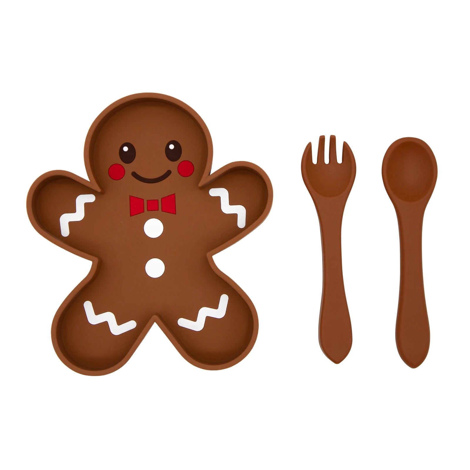 Custom Baby Bowl Tableware Set Silicone Straw Children's Dishes Kids Dinner Feeding Plate Gingerbread Man Food Plate Spoon Fork Good Vibrations