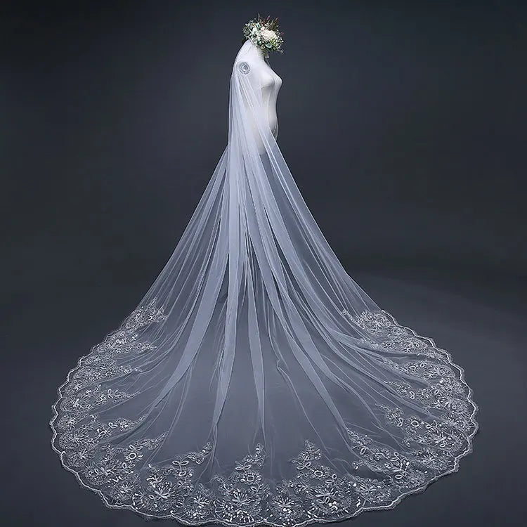 Qushine WholeSale Long Tulle Wedding Bridal Veil Lace Wedding Veil Good Vibrations