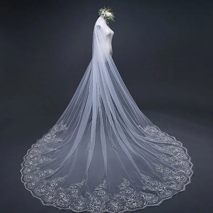 Qushine WholeSale Long Tulle Wedding Bridal Veil Lace Wedding Veil Good Vibrations
