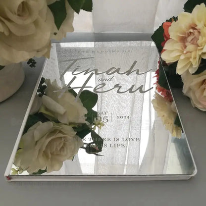 Personalized Wedding Guest Book Rustic Mirror Engraved Calligraphy Date Alternative Blank Favor Gift G025 Good Vibrations