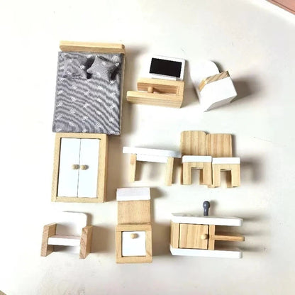 Exterior Wall Doll Mansion Pretend House Toy Set Simulation Play House Wooden Mini Doll Furniture House Toy Good Vibrations