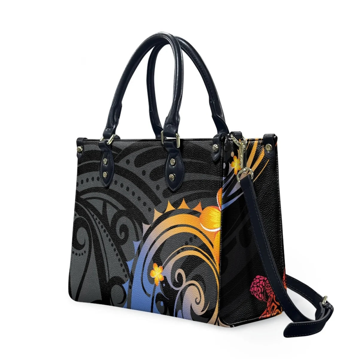 Customized Luxury Leather Women Handbag Hawaii Tribal Polynesian Tattoo Print Pu Leather Purse Shoulder Bag Lightweight Tote Bag Good Vibrations