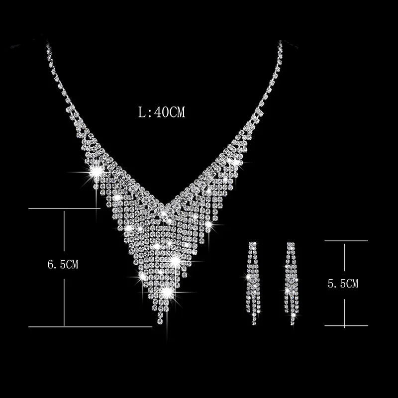Fashion Crystal Bride Jewelry Set Rhinestone Silver-plated Wedding Dress Banquet Necklace Earring Set Ladies Gift Good Vibrations Adult Super Store