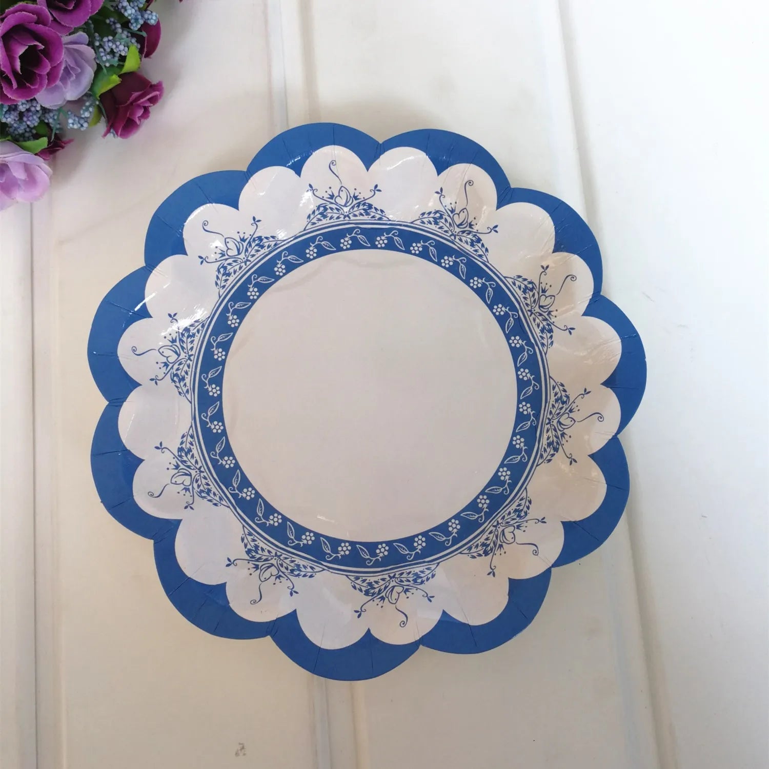 Retro Floral Chinese Style Blue and White Porcelain Paper Plate Party Plates Wedding Lace Dish Disposable Plate 1PC Tablecloth Good Vibrations