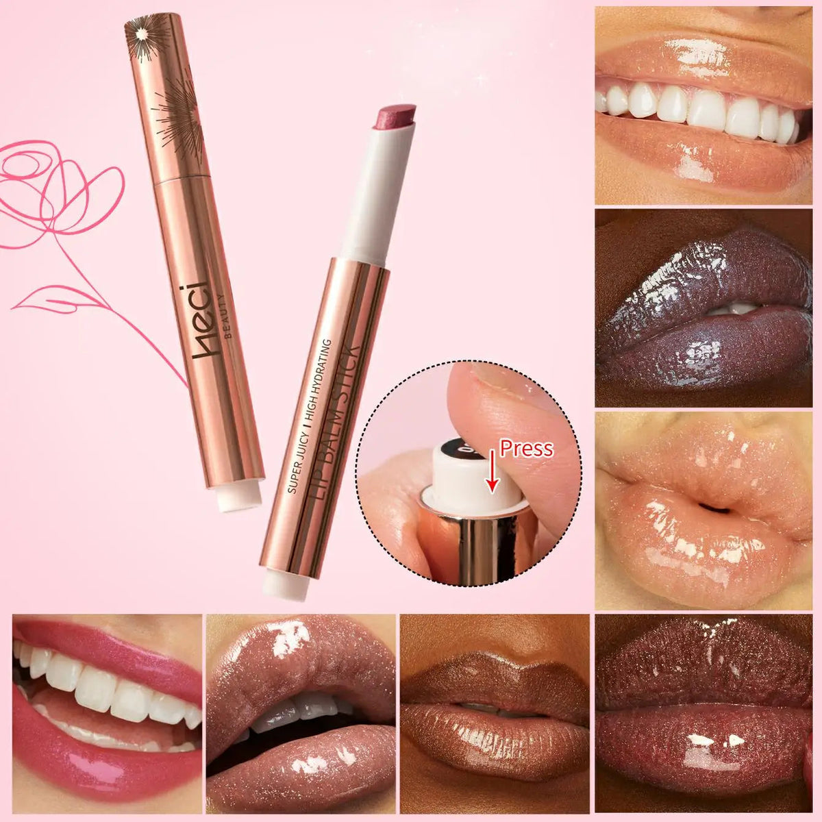 4g Heci Herbal Lip Butter Cream Stick Cream Press Type Super Juicy Mineral Lipstick Tinted Lip Moisturizer Shimmer Lip Stick Good Vibrations