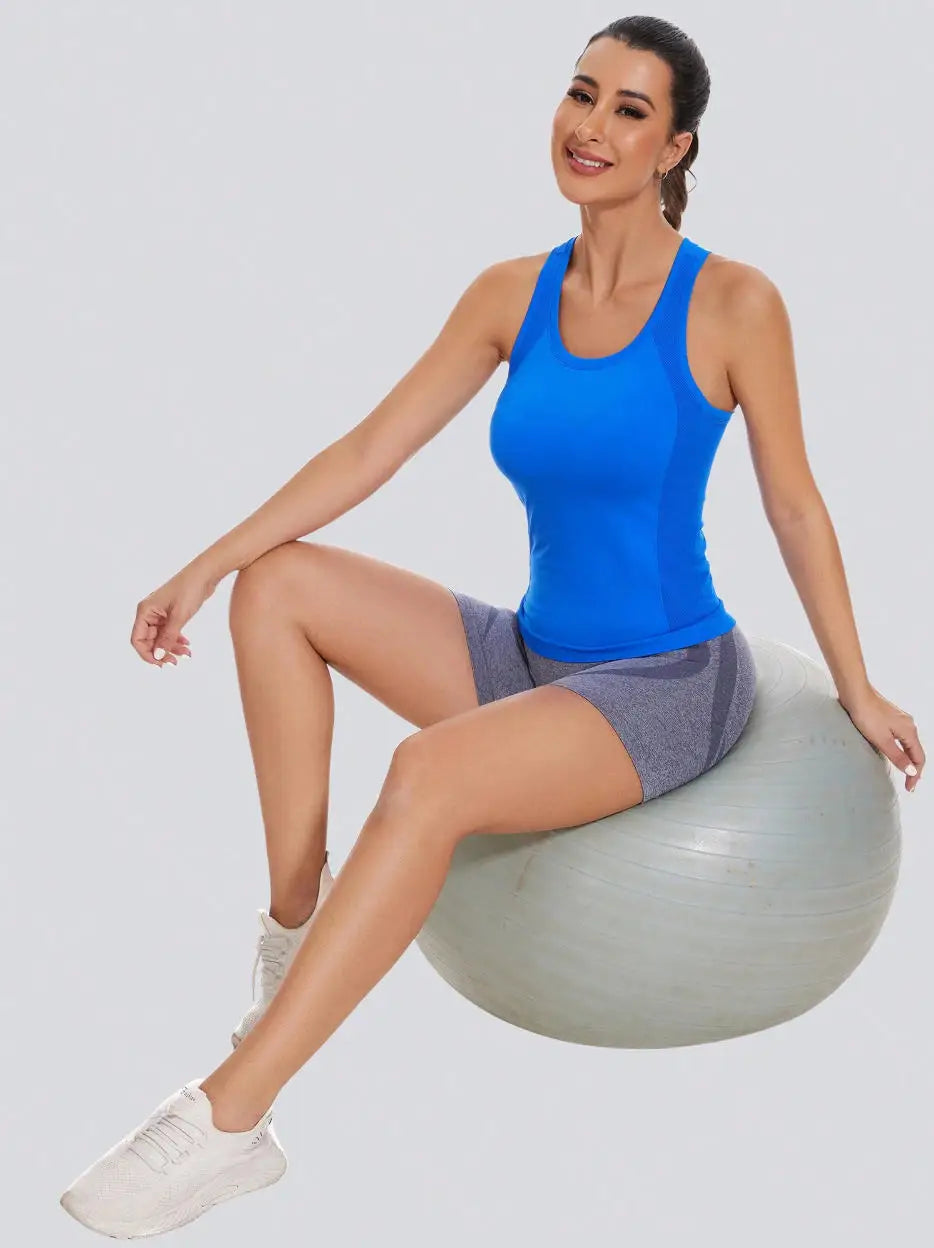 Workout Tank Tops for Women Racerback Tank Tops Seamless Gym Tops Sleeveless Athletic Yoga Running Shirts Good Vibrations