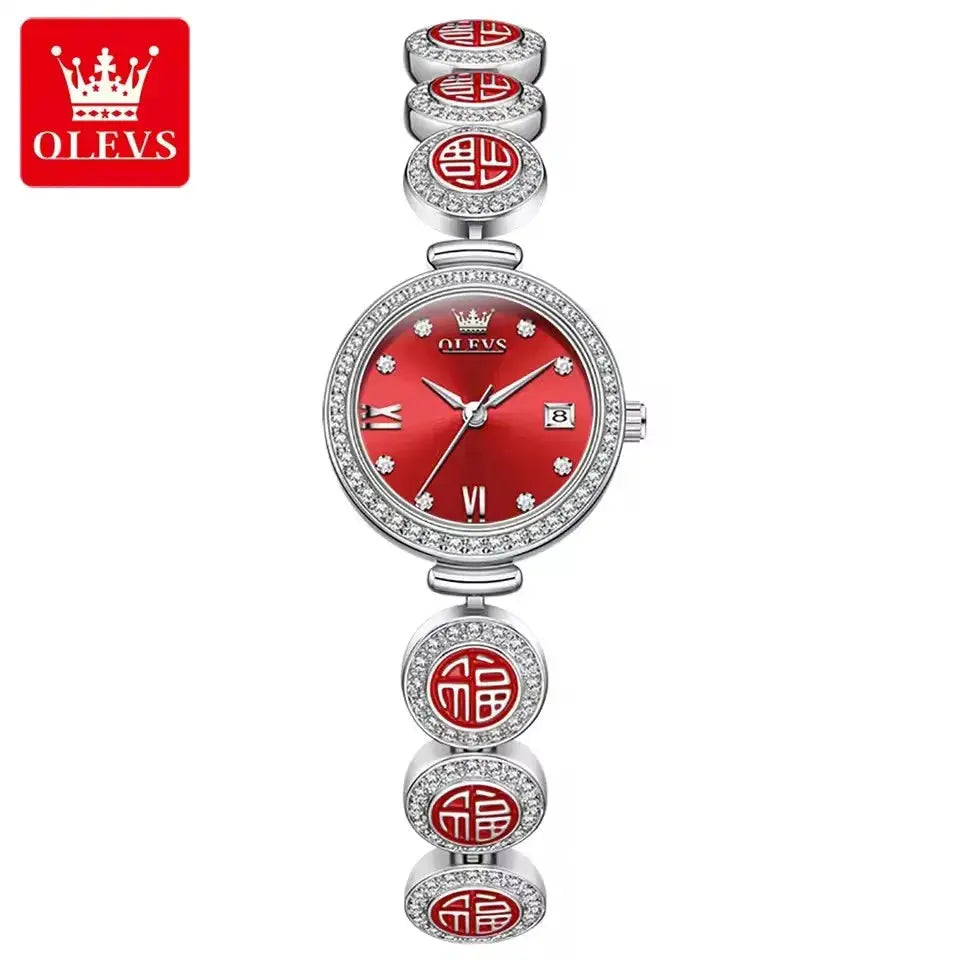 Olevs 5630 Watch Waterproof Quartz Movt Wristwatch Women Luxury Red Top Brand Diamond Exclusive Blessing Bracelet Women Watches Good Vibrations