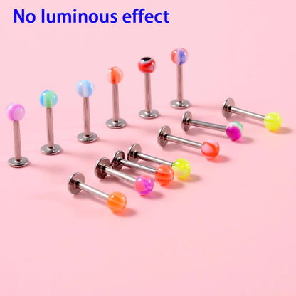 Surgical Steel Bar Tongue Rings Acrylic Glow in the dark ball Tongue Barbell Luminous Acrylic Ball Belly button Ring Piercing Good Vibrations