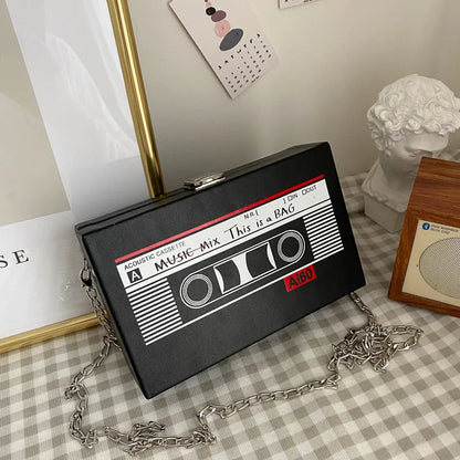 Women Shoulder Bag New Tape Recorder Women's Bags Cute Funny Cartoon PU Leather Chain Crossbody Bag Female Day Clutches Bag C172 Good Vibrations