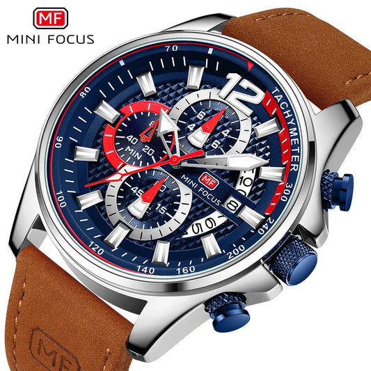 MINI FOCUS MF0350G MF 0350 Fashion Men`s Wristwatches Quartz Clock Leather Strap Waterproof Luminous Hands Watches for Men Reloj Good Vibrations