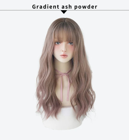 7JHHWIGS Long Wavy Synthetic Black Wigs For Women With Fringe Fashion Heat Resistant Mid-Length Daily Straight Light Brown Hair Good Vibrations