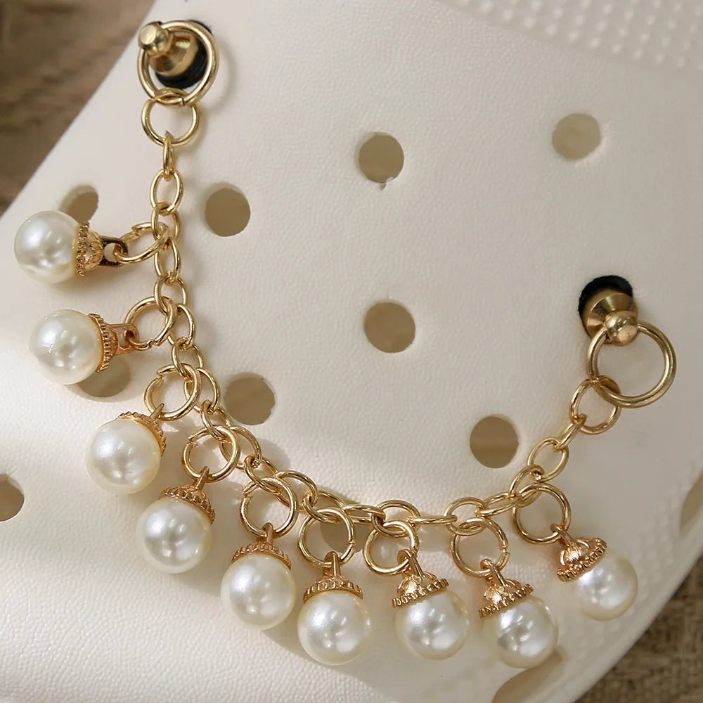 1PC New Heart Pearl Shoe Chain Shoe Charms For Croc Accessories Metal Shoe Decoration For Women Girls Shoe Buckle Gift Good Vibrations