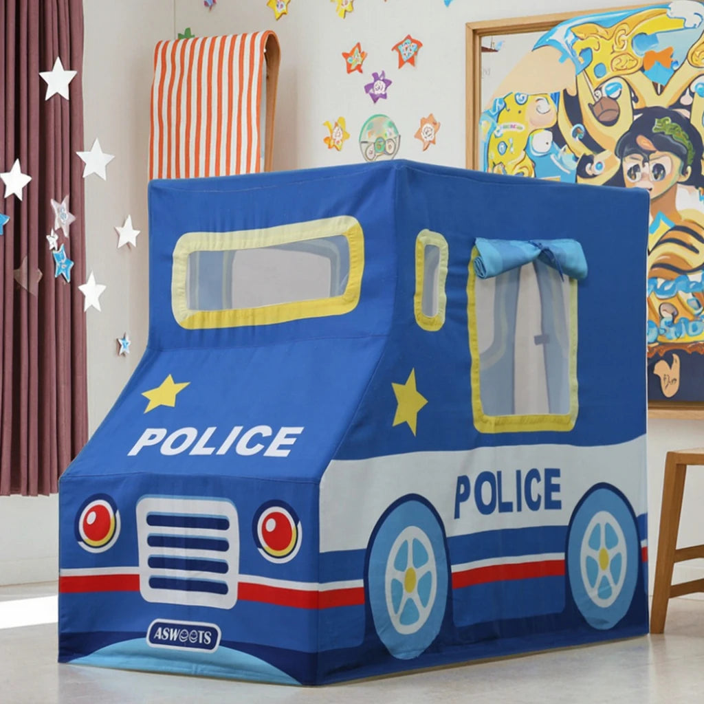 Asweets Indoor Children's Sports Toy Play Tent Cotton Canvas with Wooden Frame Kids Police Station Playhouse Good Vibrations