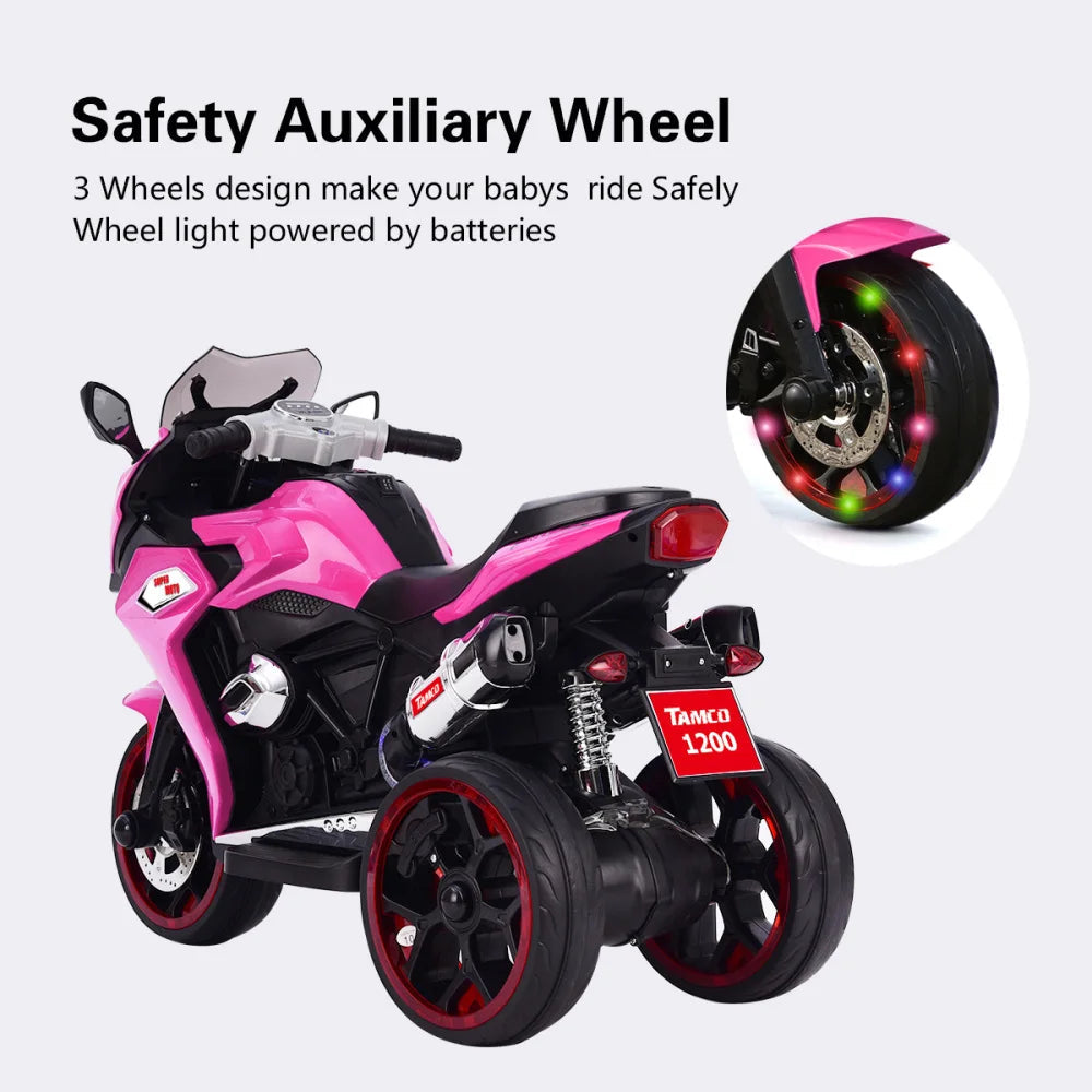 12V Kids Electric Scooter Girls Scooter Children Battery Motor Rechargeable 3 Wheels Electric Motorcycle with Light Wheels Good Vibrations