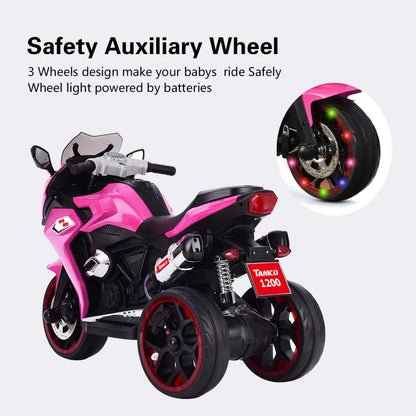 12V Kids Electric Scooter Girls Scooter Children Battery Motor Rechargeable 3 Wheels Electric Motorcycle with Light Wheels Good Vibrations