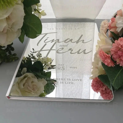 Personalized Wedding Guest Book Rustic Mirror Engraved Calligraphy Date Alternative Blank Favor Gift G025 Good Vibrations