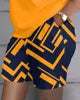 Summer Fashion Casual Printed Short Sleeve Shirt High Waist Shorts 2 Piece Women Outfits Set Suits Good Vibrations